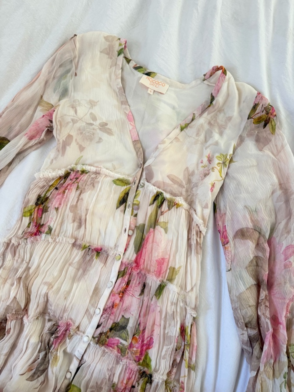 Rococo Sand Melody Maxi Dress Floral High Low Balloon Sleeve Boho Romantic S - Picture 6 of 11